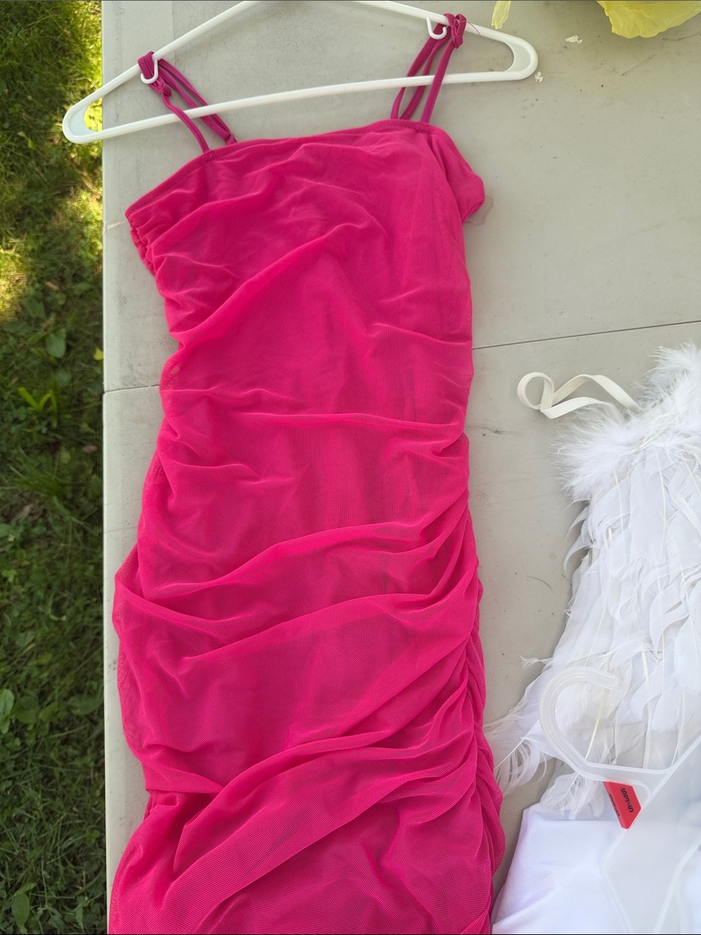 rue21 Bright Hot Pink Ruched Spaghetti Strap Dress